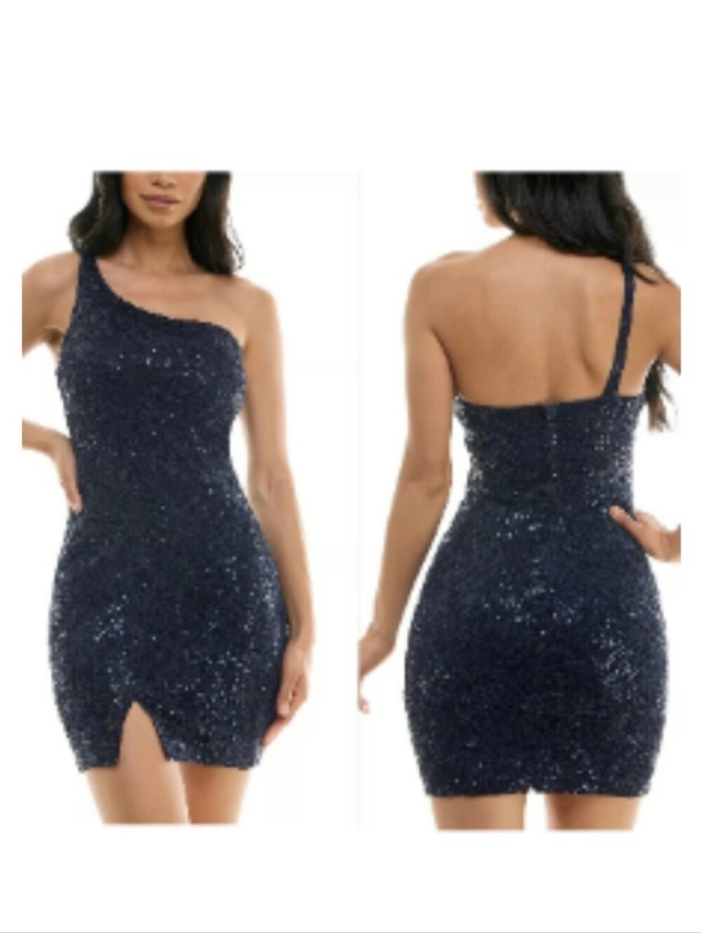 Emerald Sundae Womens L Navy Blue Sequin Lace One Shoulder Cocktail Dress NWT